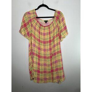 Torrid Womens Blouse Yellow Pink Green Plaid Short Sleeve Office Top Size 6